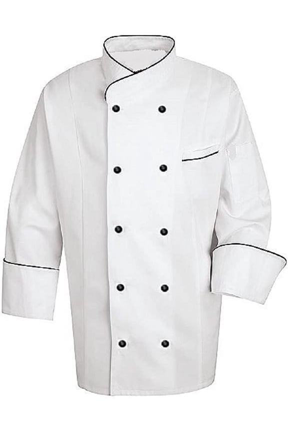Long Sleeves Men Women Chef Coat Jacket Uniform Unisex for Food Service, Caterers, Bakers and Culinary Professional (White, Large)