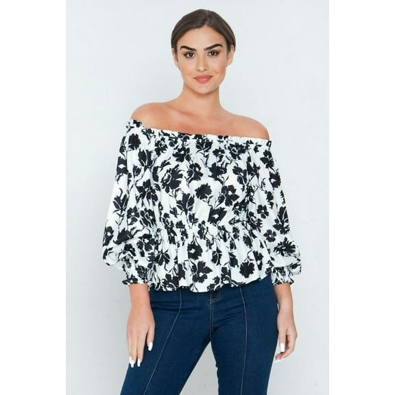 Long Sleeves Off Shoulder Neckline Printed Shirt