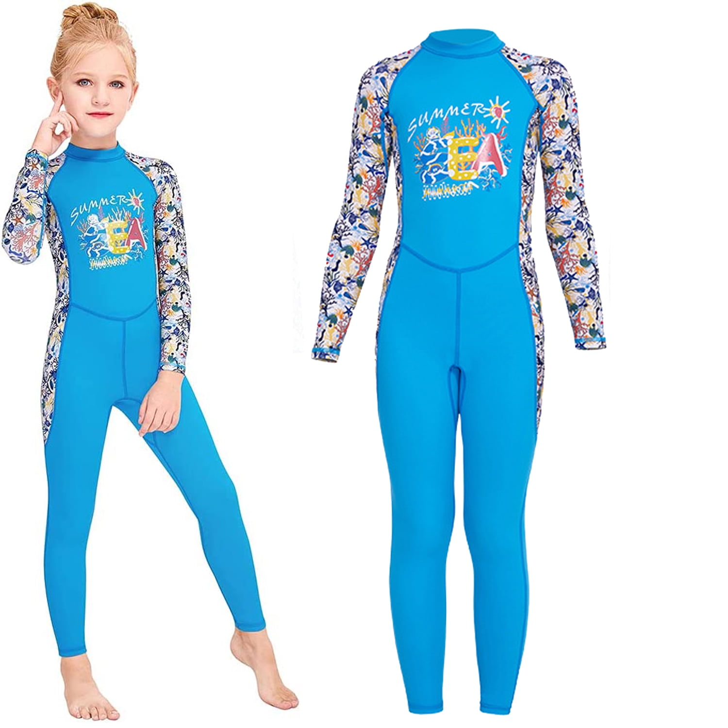 Long Sleeves One Piece Wetsuit Girls Boys Full Body Swimsuit