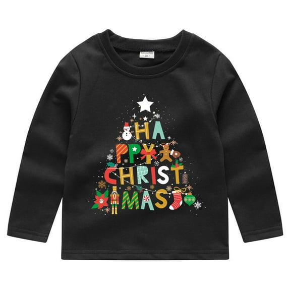 Long Sleeves Pullover with Christmas Pattern Decor Kids Round Neck Sweater Shirt