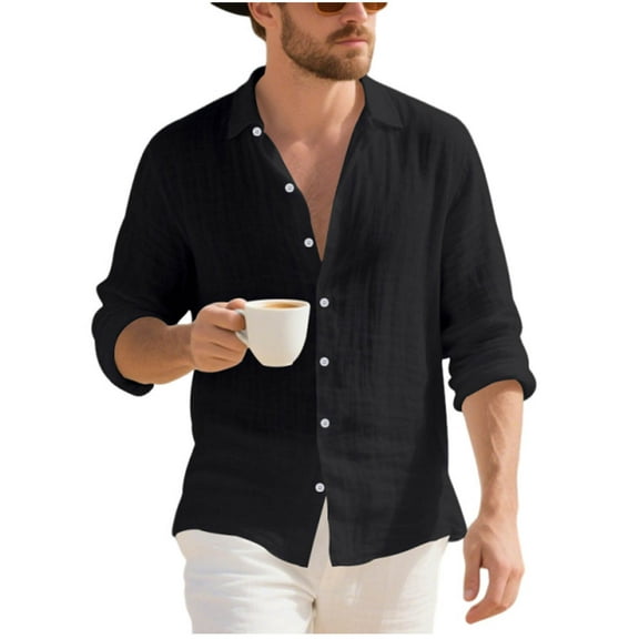 Long Sleeves Shirts for Men Men's Linen Henley Shirts Casual Long Sleeve Button Down Shirts Loose Fit Beach Shirts 2025 Summer Vacation