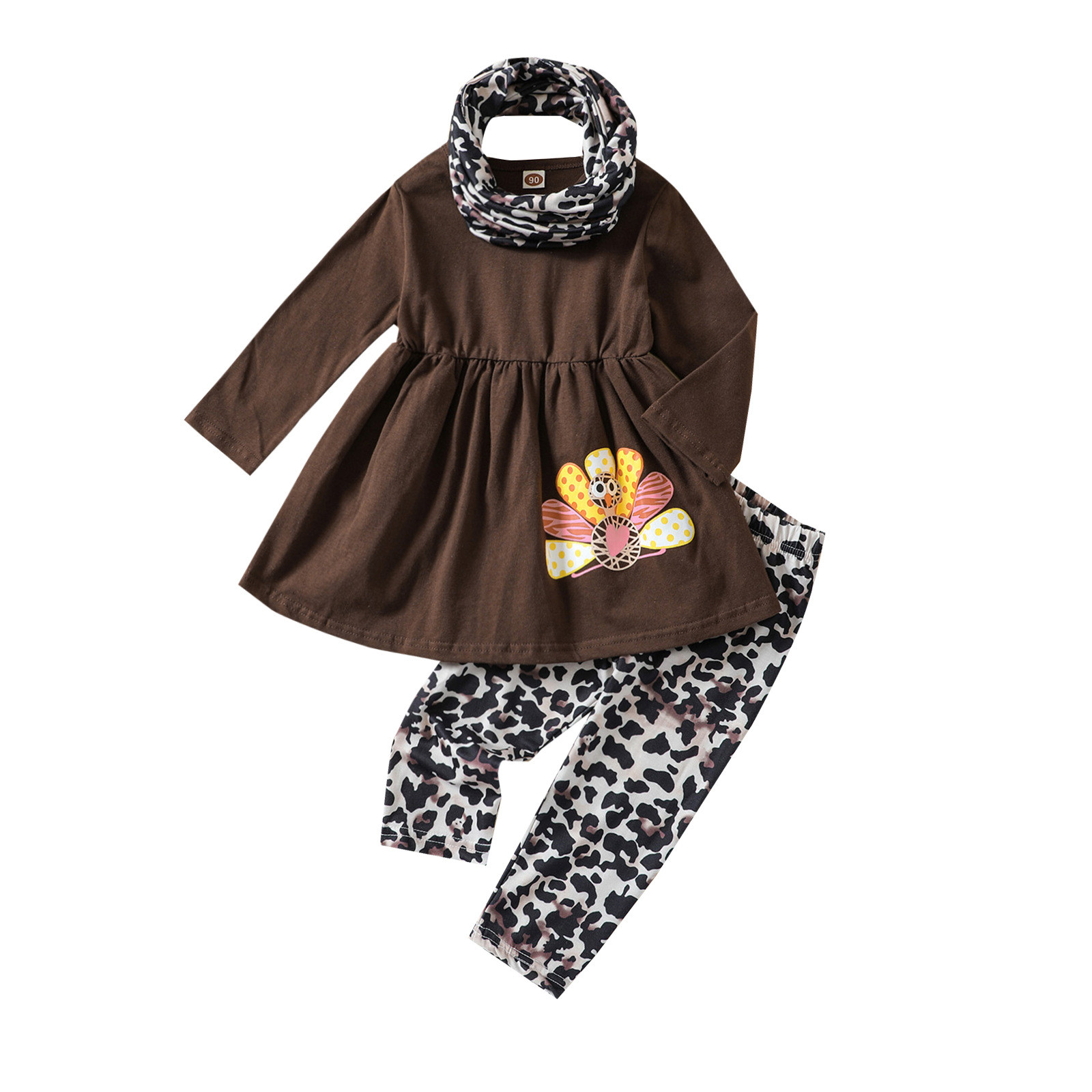 Long Sleeves Teen Girls Thanksgiving Kids Child Baby Girls Cute Cartoon Long Sleeve Dress Blouse Tops Leopard Print Pants Trousers With Headbands Clothes Set 3PCS Cute Outfit Kid Girl - image 1 of 9