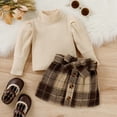 thumbnail image 1 of Long Sleeves Top + Skirt Set Fashionable Toddler Girl Clothes Plaid Skirt Solid Color Tops Girls 2 Piece Outfit, 1 of 8