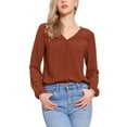 thumbnail image 1 of INSPIRE CHIC Long Sleeves Top for Women V Neck Hollow Lace Trim Blouse XS Orange Brown, 1 of 5