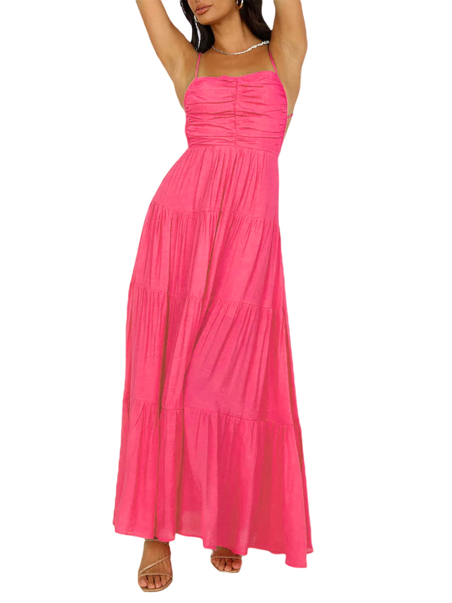 Long Slip Dress With Solid Back Tie-up For Women - Walmart.com