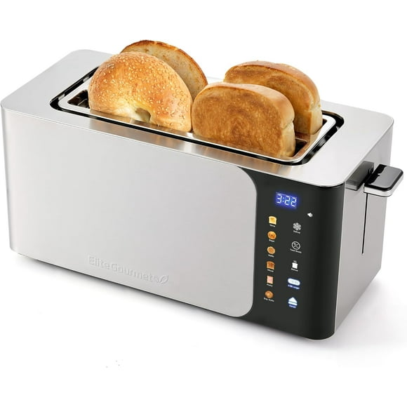 Long Slot 4 Slice Toaster, 1.5” Wide Slots for Thick Breads & Bagel Function, LED Touch Screen, Countdown Timer, 6 Shades, Stainless Steel