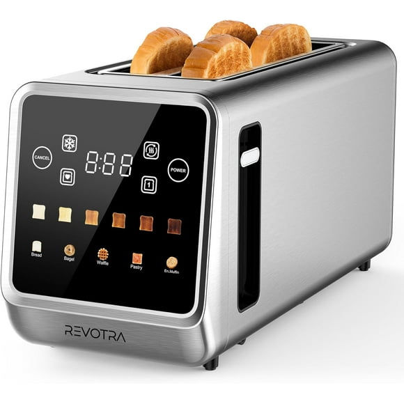Long Slot Toaster 4 Slice, Touch Screen LED Display, 1.5 Extra Wide Slots for Thick Bread & Bagels, Countdown Timer, Memory Function, Dual Independent Control, 6 Shade Settings, Stainless Steel