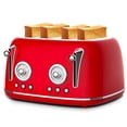 thumbnail image 1 of Long Slot Toaster 4 Slice Wide Slot, Stainless Steel Toaster with 6 Browning Settings & Bagel Defrost/Reheat Functions, Compact Kitchen Toasters with Removable Crumb Tray, 1650W (Red), 1 of 6