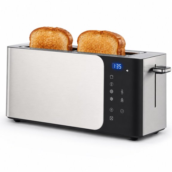 Long-Slot Toaster with Digital Countdown Display, Wide Bread Slots, Reheat, Defrost and Cancel Controls, Built-In Warming Rack, High-Lift Lever and Crumb Tray