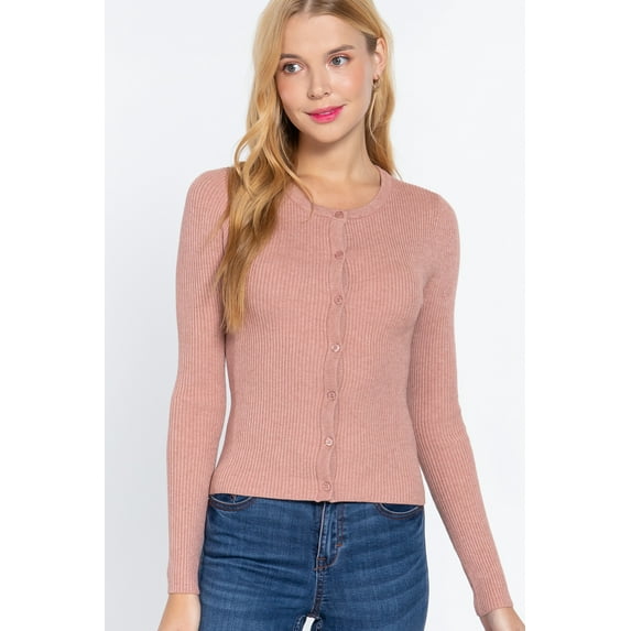 Long Slv Crew Neck Basic Cardigan