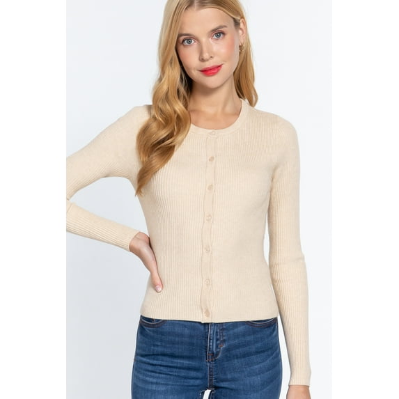 Long Slv Crew Neck Basic Cardigan