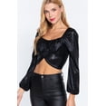 thumbnail image 1 of Global Brand License Long Sleeve Ruched Metallic Knit Top, Black, L, 1 of 5