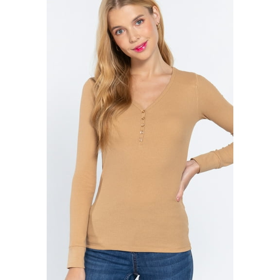 Long Slv V-neck Placket Thermal Top