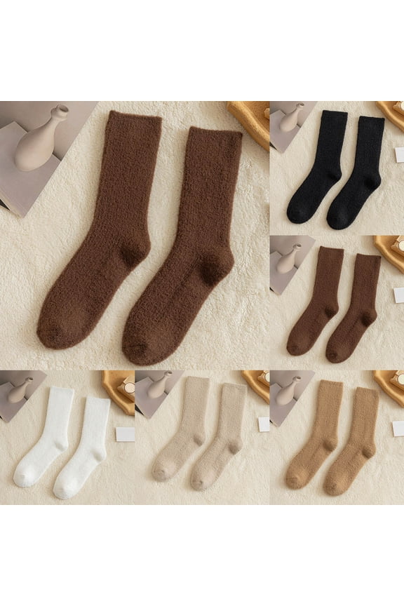 Long Socks Fashion New Style Autumn Winter Thiced Warm Simple Solid Color Comfortable Indoor Outdoor Socks Coffee One Size