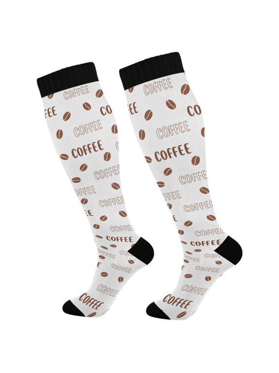 Long Socks Women Men Knee High Sock Coffee Beans Best Support for Nurses Running Hiking
