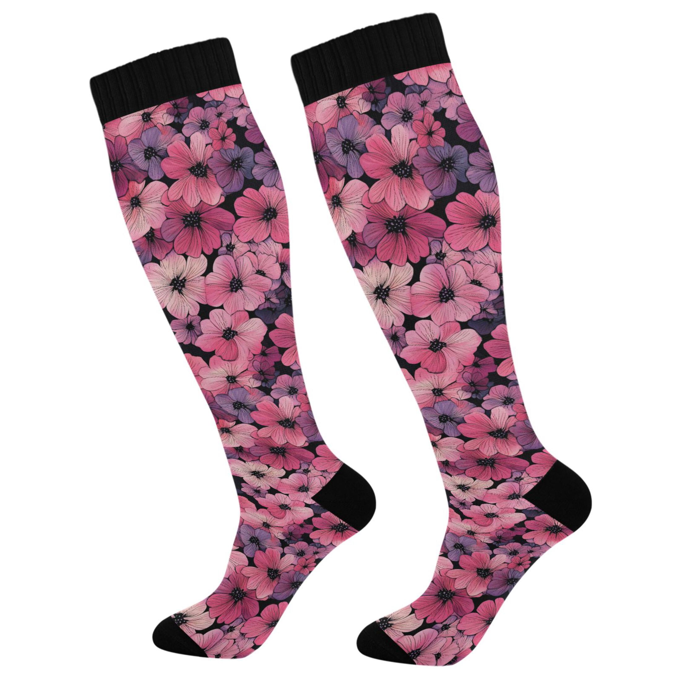 Long Socks Women Men Knee High Sock Seamless Floral Pink Best Support ...