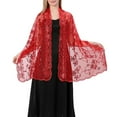 thumbnail image 1 of Long Sparkly Sequin Sheer Tulle Lace Embroidery Shawl Wrap Scarf Evening Wedding, 1 of 9
