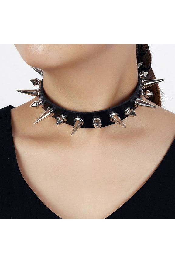 Long Spike Choker Punk Faux Leather Collar Goth Style Necklace Accessor F LQiWA