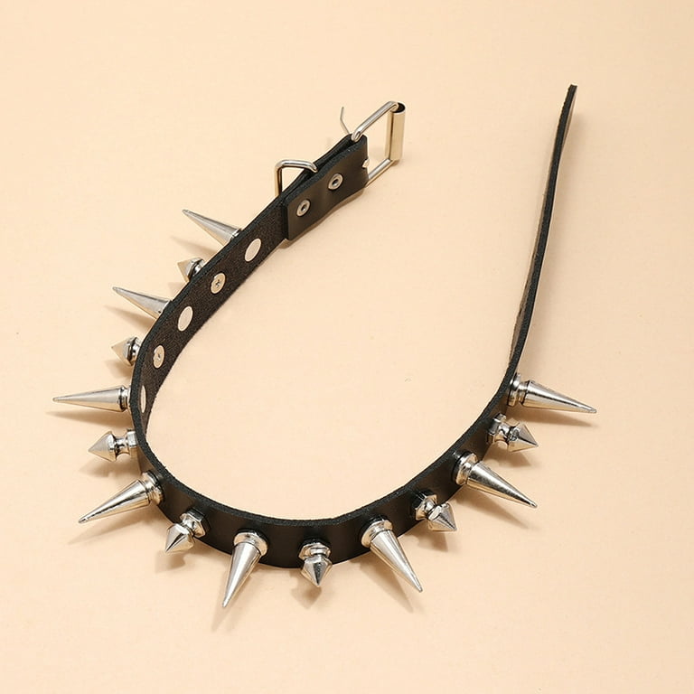 Aesthetic Black PU Leather Choker with Spikes / Goth Accessories for W