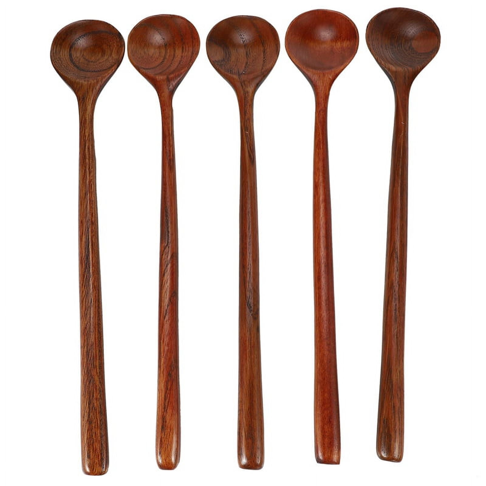 Long Spoons Wooden, 5 Pieces Korean Style 10.9 inches 100% Natural Wood ...