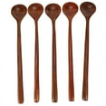 thumbnail image 1 of Long Spoons Wooden, 5 Pieces Korean Style 10.9 inches 100% Natural Wood Long Handle Round Spoon 3010, 1 of 6