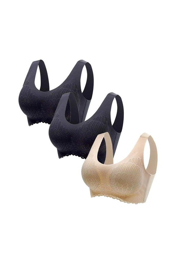 Long Sports Bras for Women Convertible Bra Feature V-Neck Wire-Free Bra Style W-906 Hook and Eye Closure Bras No Wire Black 3XL