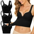 thumbnail image 1 of Long Sports Bras for Women Push Up No Underwire Seamless Wireless Bras for Women Full Coverage Tank Top Bras (M, Black-3PC), 1 of 4
