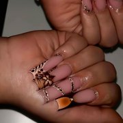 Long Square Press On Nails | Ombre French Tip Nails with Rhinestones, Sparkly Glue On Manicure for Women, 24Pcs