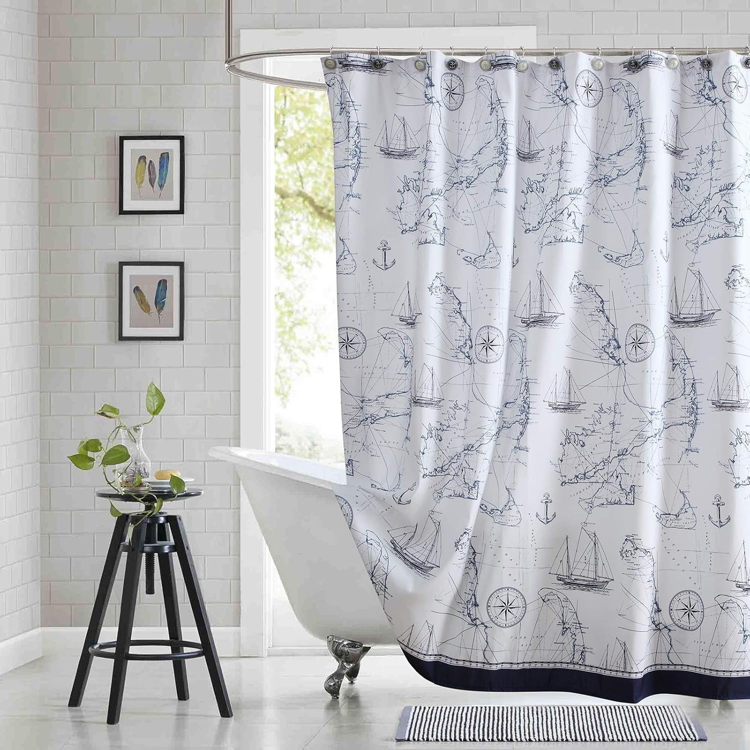 Long Stall Shower Curtain, 54 x 78 Inch Coastal Shower Curtain ...