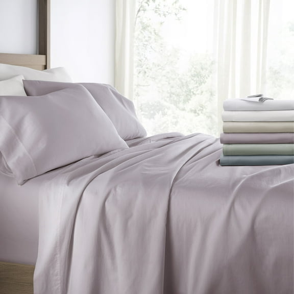 Long-Staple Sateen Cotton Sheets Set - Ultra Soft Double Brushed & Washed in Mauve 5-Piece Split King SIze Bedding - Comfort Canopy