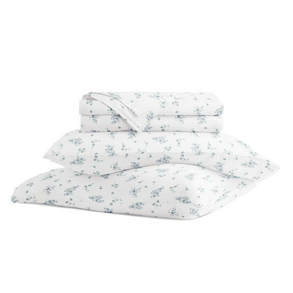 Long-Staple Vintage-Washed Cotton Bed Sheets Set in Bouquet Bliss by Comfort Canopy