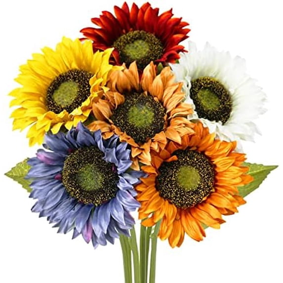 Long Stem Artificial Sunflowers for Tall Vase, Silk Fake Fall ...