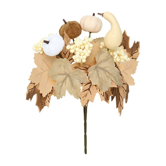 Long Stem Fall Artificial Pumpkin Floral Bouquet, Faux Maple Leaf Decor Branch, Seasonal Harvest Accessory, Warm Toned Floral Stem for Thanksgiving Gathering and Holiday Table Displays