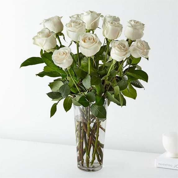 Long Stem White Rose Bouquet - Premium 24 White Roses