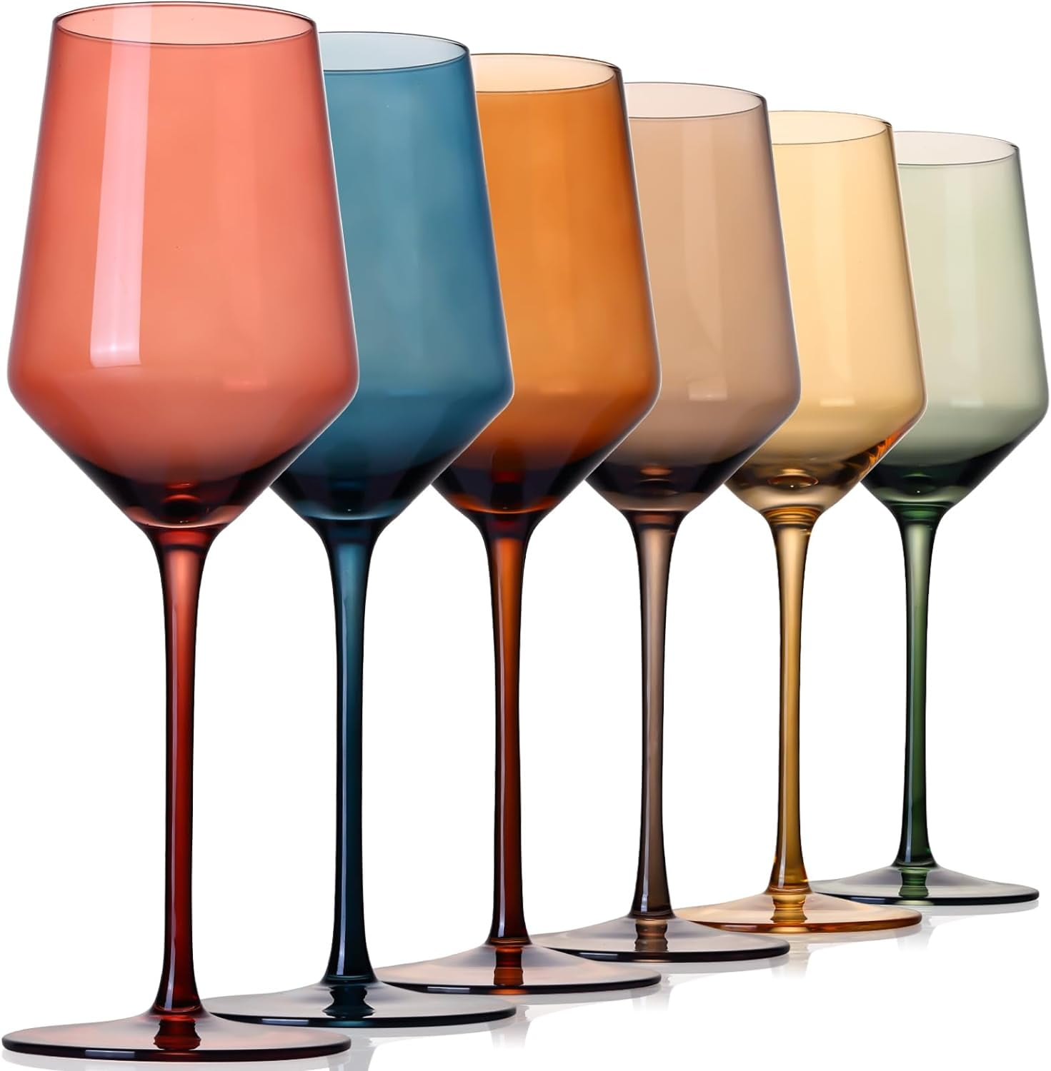 Long Stem Wine Glasses Set of 6, 15oz Colored Red/White Wine Glass for