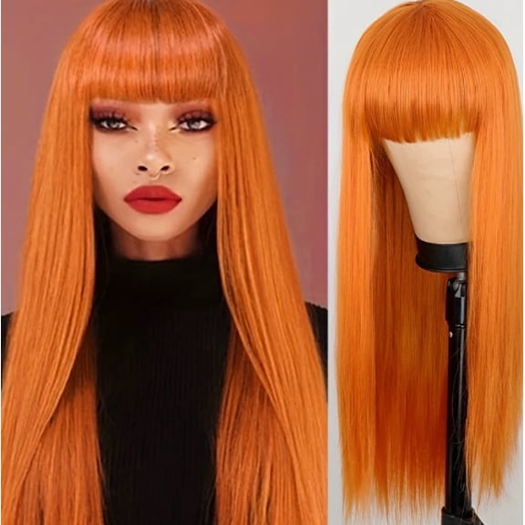 Long Straight Air Bangs Full Wig for Women - 24 Inch Natural Look Hairpiece Breathable, lightweight