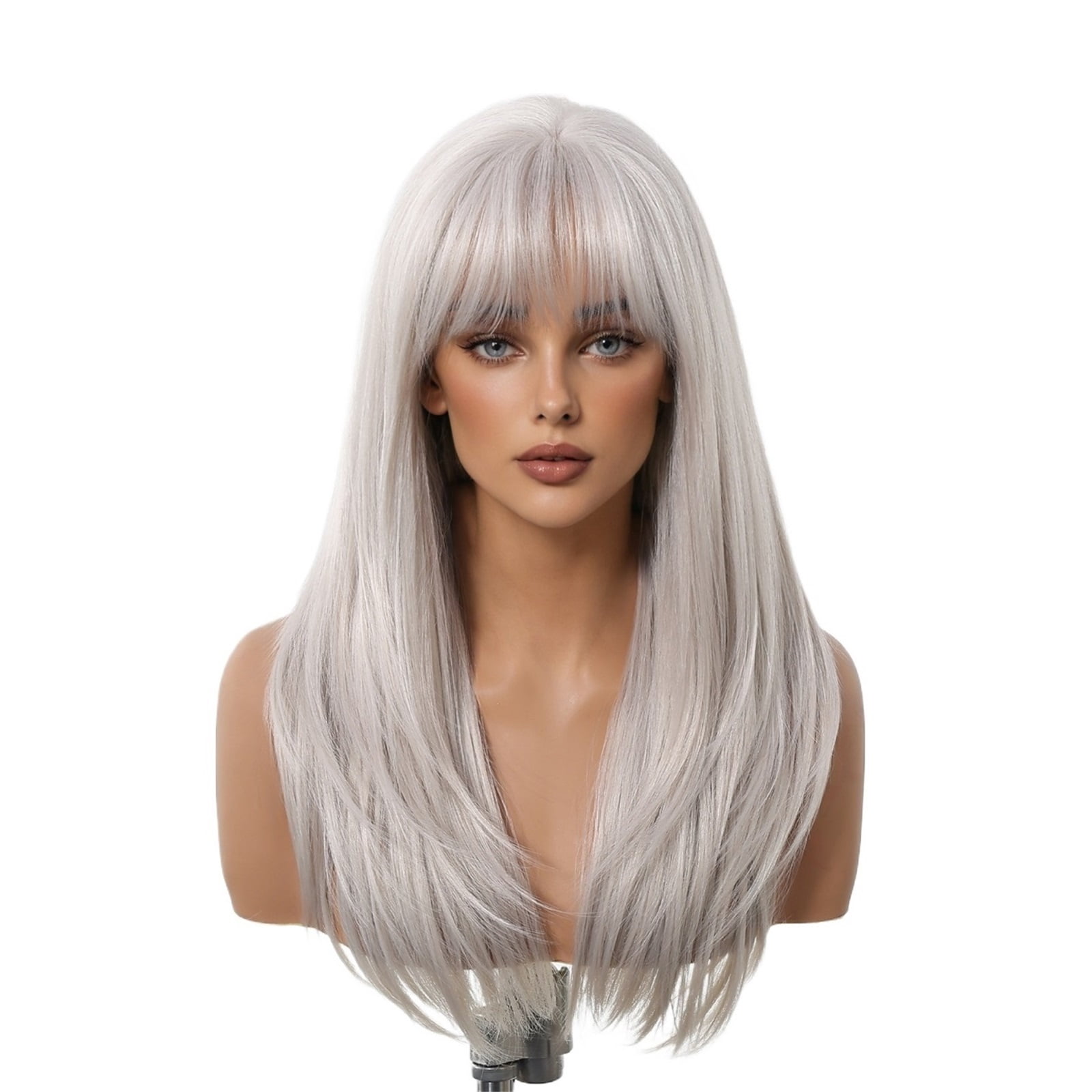 Long Straight Colorful Synthetic Hair Wig with Bang Grey Party Wig Fake Hair Heat Resistant Fiber