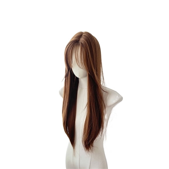Long Straight Hair Wig With Layered Figure Eight Bangs, Daily Commuting Headband Breathable, lightweight