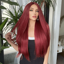 Long Straight Synthetic Wigs for Women Long Straight No Lace Wigs Middle Part Burgundy Red Hair Heat Resistant Wig