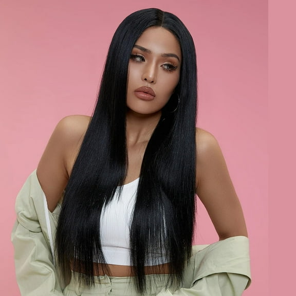 Long Straight Synthetic Wigs for Women Long Straight No Lace Wigs Middle Part Burgundy Red Hair Heat Resistant Wig