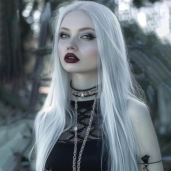 Long Straight White Wig for Women 28 Inch Cosplay Synthetic Fiber