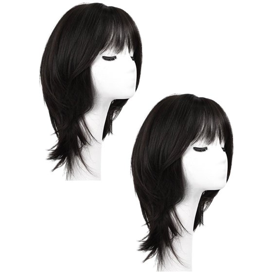 Long Straight Wig - Slanted Bangs Collarbone Length Inner Curl Synthetic Wig, Natural Look Heat Resistant Fiber Lace Front Headband Style, Daily Wear Cosplay Wig, Gift for Women