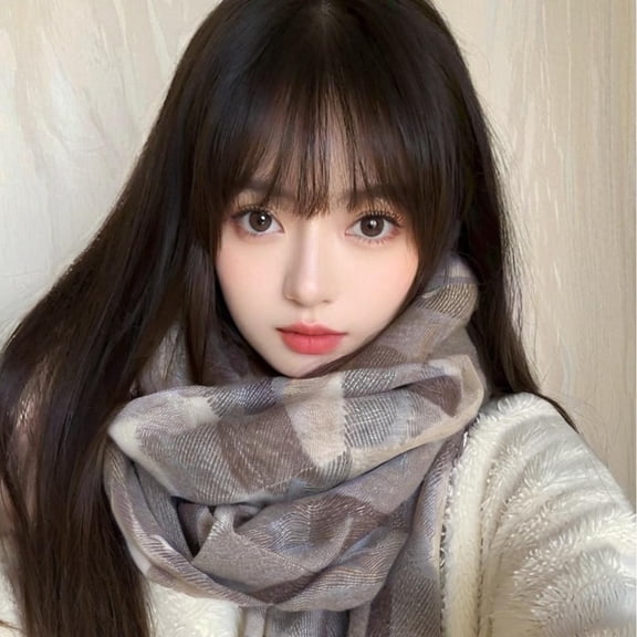 Long Straight Wig for Women with Sweet Air Bangs - Natural Look Full Head Coverage