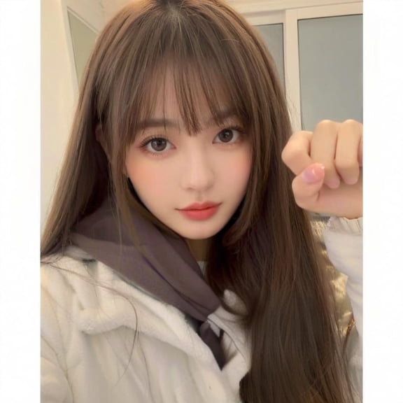 Long Straight Wig for Women with Sweet Air Bangs - Natural Look Full Head Coverage