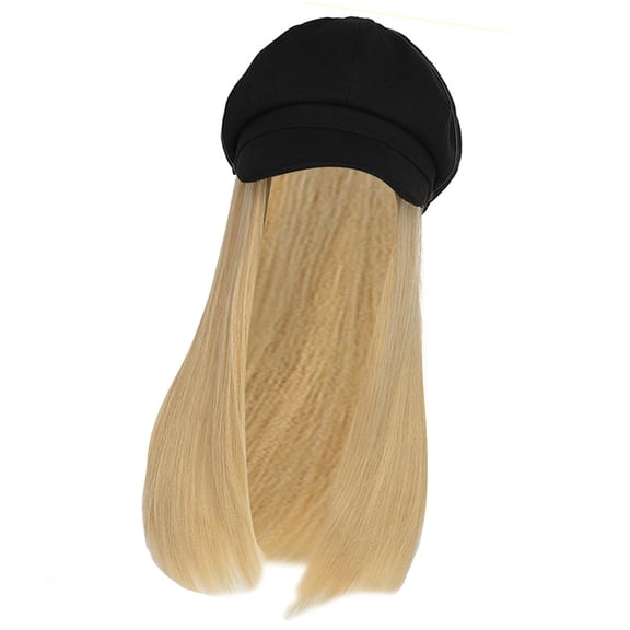 Long Straight Wigs Berets Caps with Synthetic Fiber Hair Multiuse Cosplay Octagonal Hat Fashion Wigs Hat for Quick Hairstyle