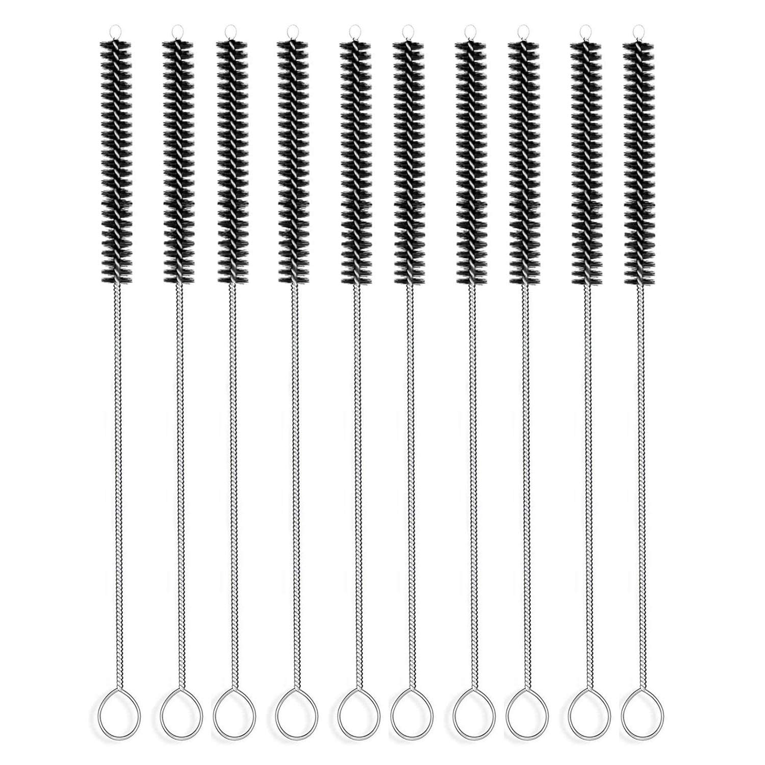 Long Straw Brush Cleaner 10 Pack, Flexible Nylon Tube Cleaning Brushes with 0.4" Bristles, Rust-Proof Stainless Steel Wire Washer for Reusable Tumblers, Sports Bottles & Pipes 10 Inch
