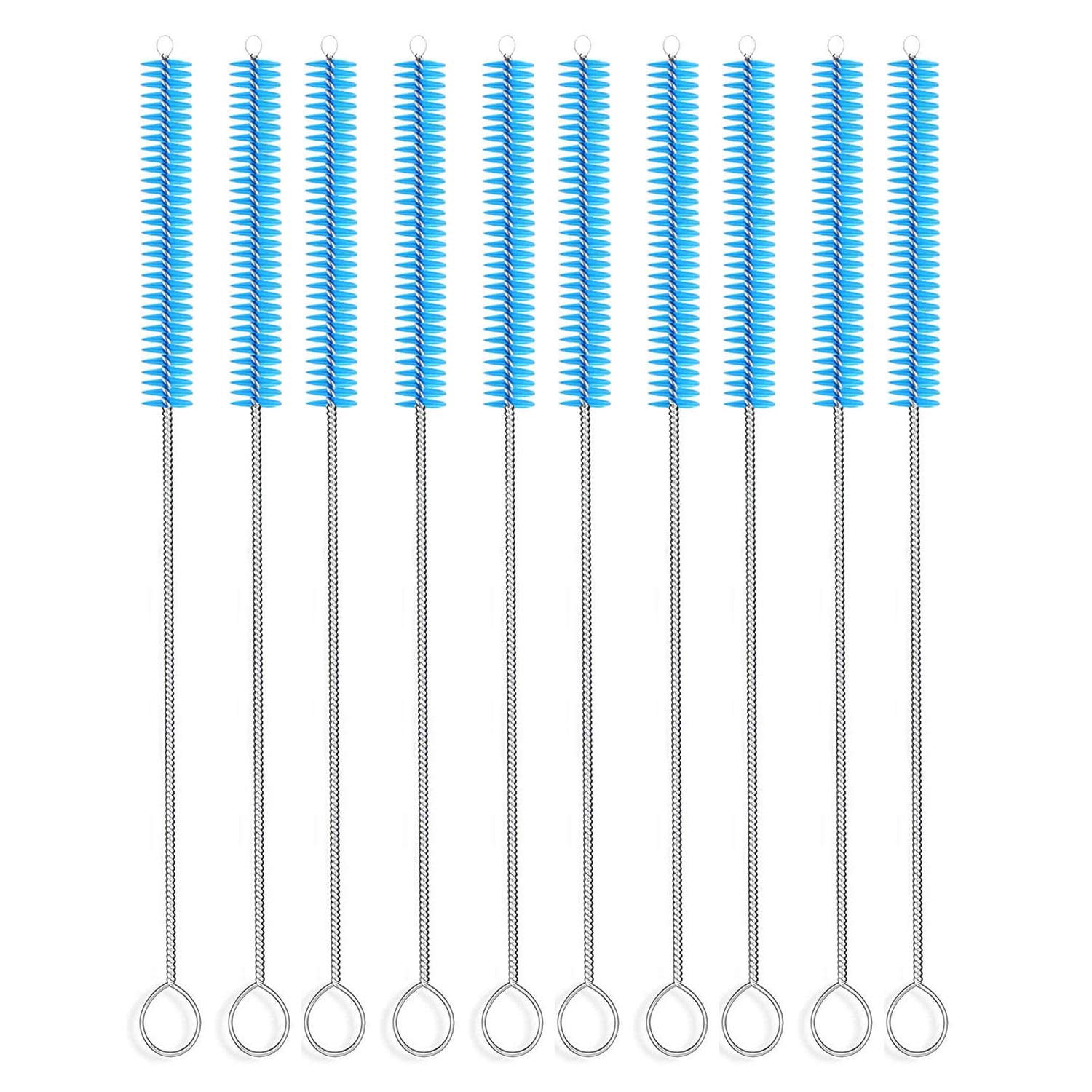Long Straw Brush Cleaner 10 Pack, Flexible Nylon Tube Cleaning Brushes with 0.4" Bristles, Rust-Proof Stainless Steel Wire Washer for Reusable Tumblers, Sports Bottles & Pipes 10 Inch
