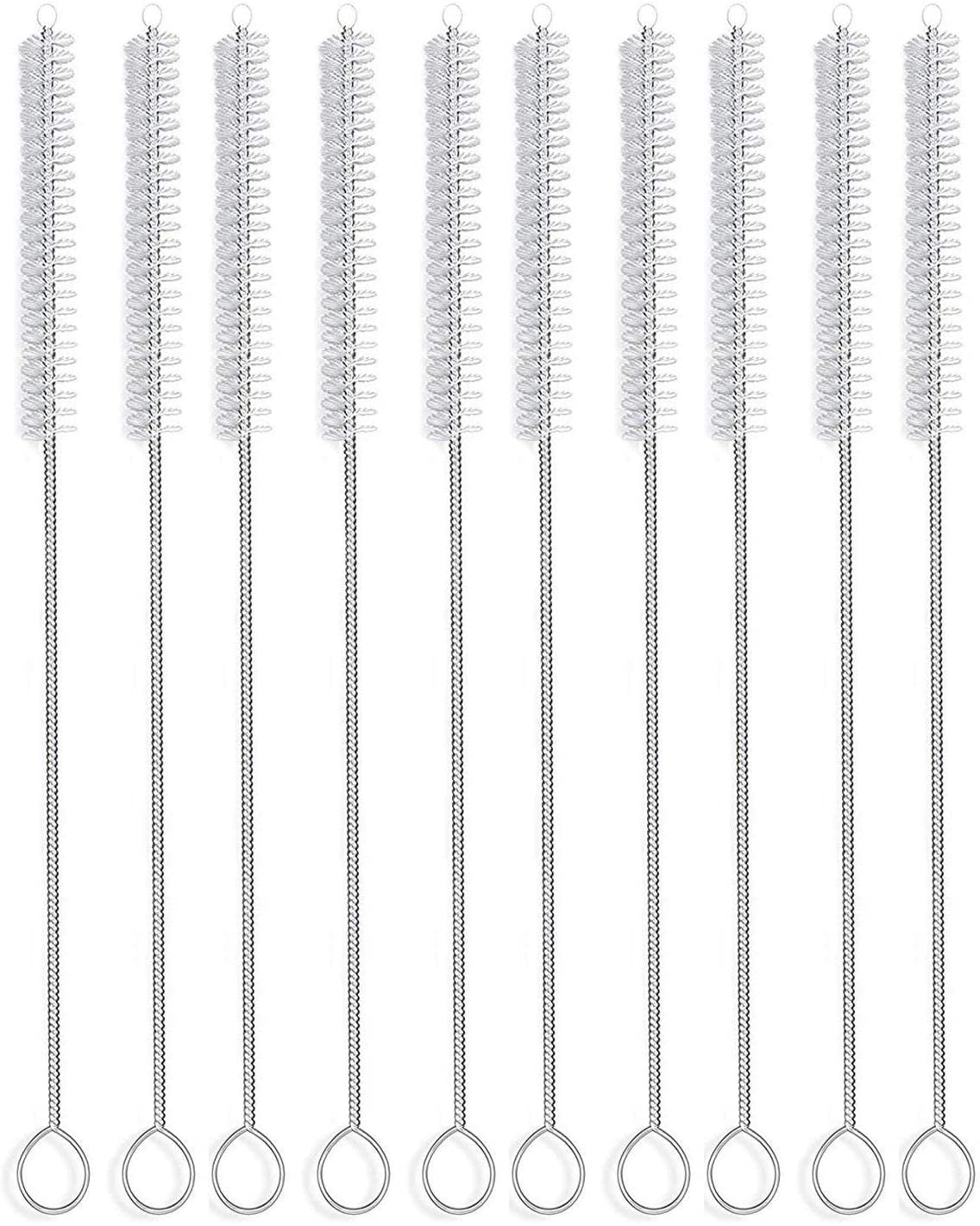 Long Straw Brush Cleaner (10 Pack), Flexible Nylon Tube Cleaning Brushes with 0.4" Bristles, Rust-Proof Stainless Steel Wire Washer for Reusable Tumblers, Sports Bottles & Pipes (10 Inch)