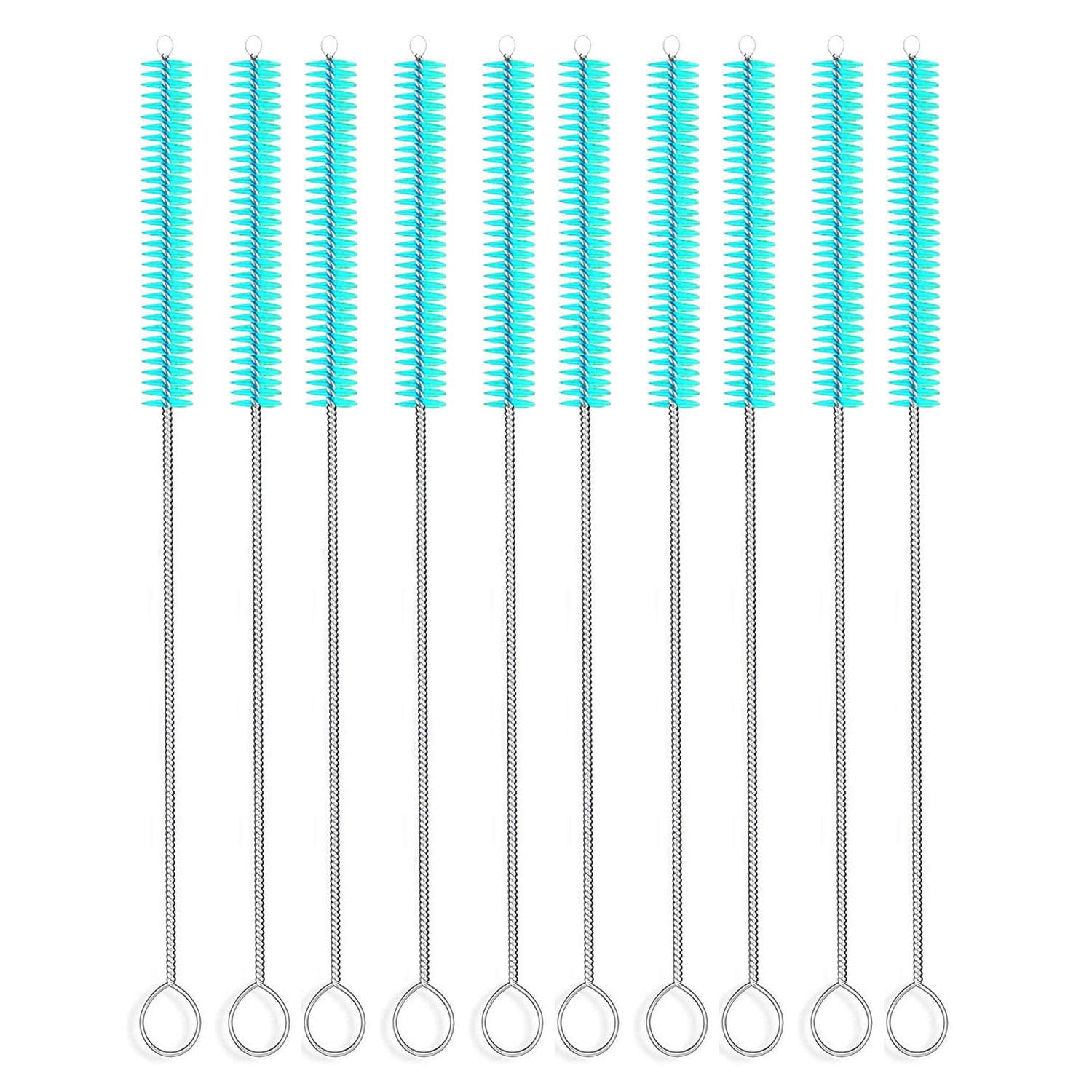 Long Straw Brush Cleaner 10 Pack, Flexible Nylon Tube Cleaning Brushes with 0.4" Bristles, Rust-Proof Stainless Steel Wire Washer for Reusable Tumblers, Sports Bottles & Pipes 10 Inch