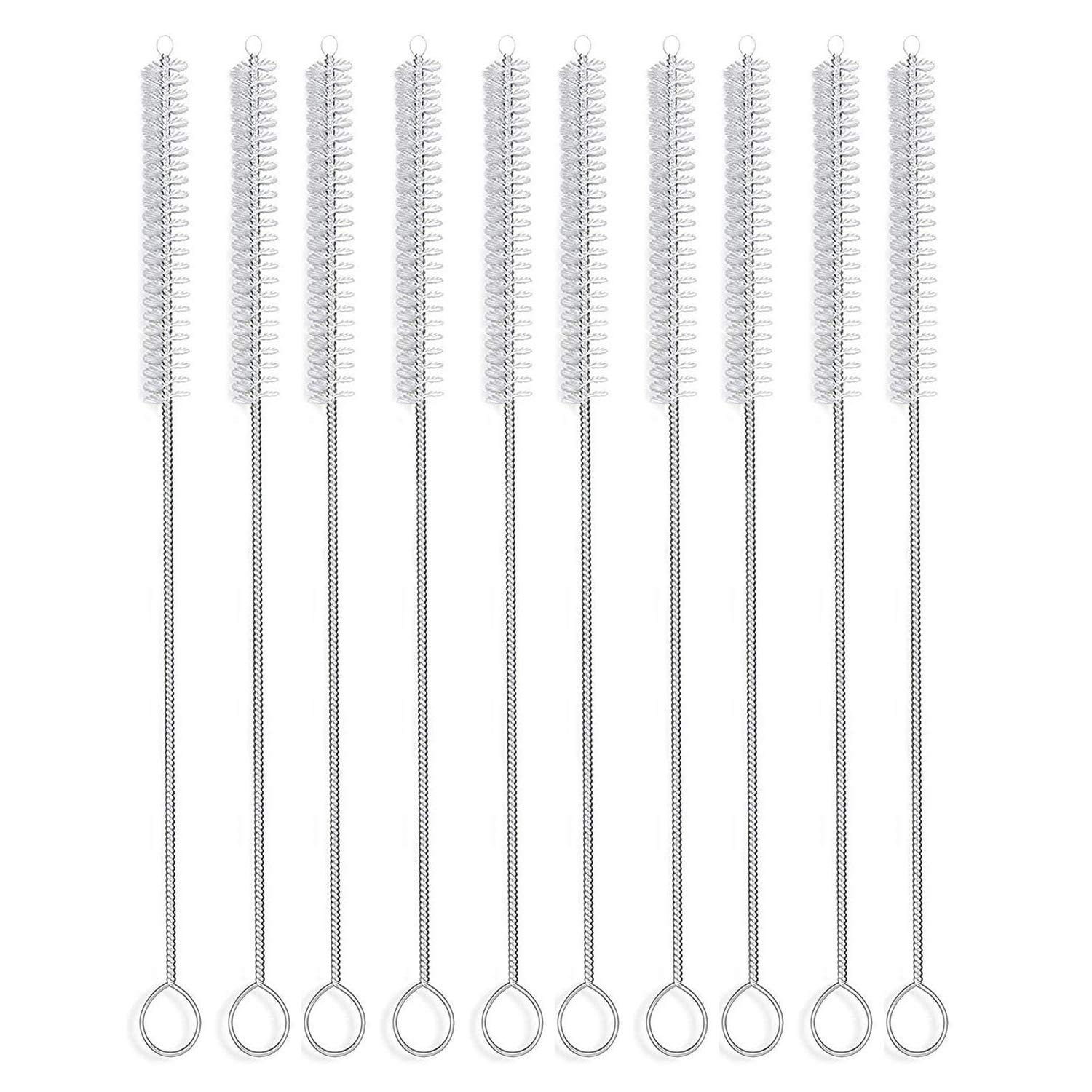Long Straw Brush Cleaner 10 Pack, Flexible Nylon Tube Cleaning Brushes with 0.4" Bristles, Rust-Proof Stainless Steel Wire Washer for Reusable Tumblers, Sports Bottles & Pipes 10 Inch